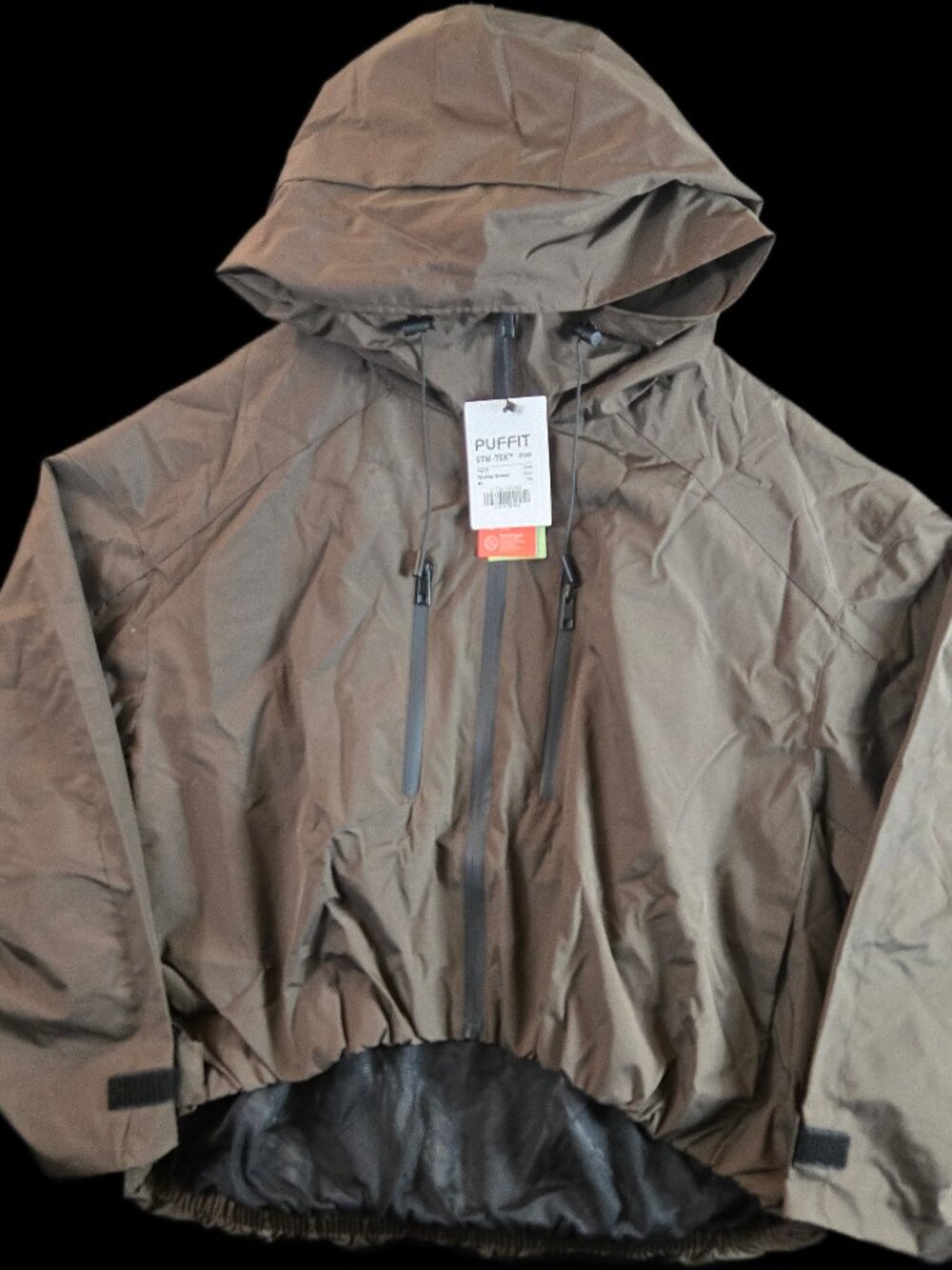 PUFFIT Women’s M Mocha Brown STM-TEX Cropped Hooded Rain Jacket Full Zip NWT